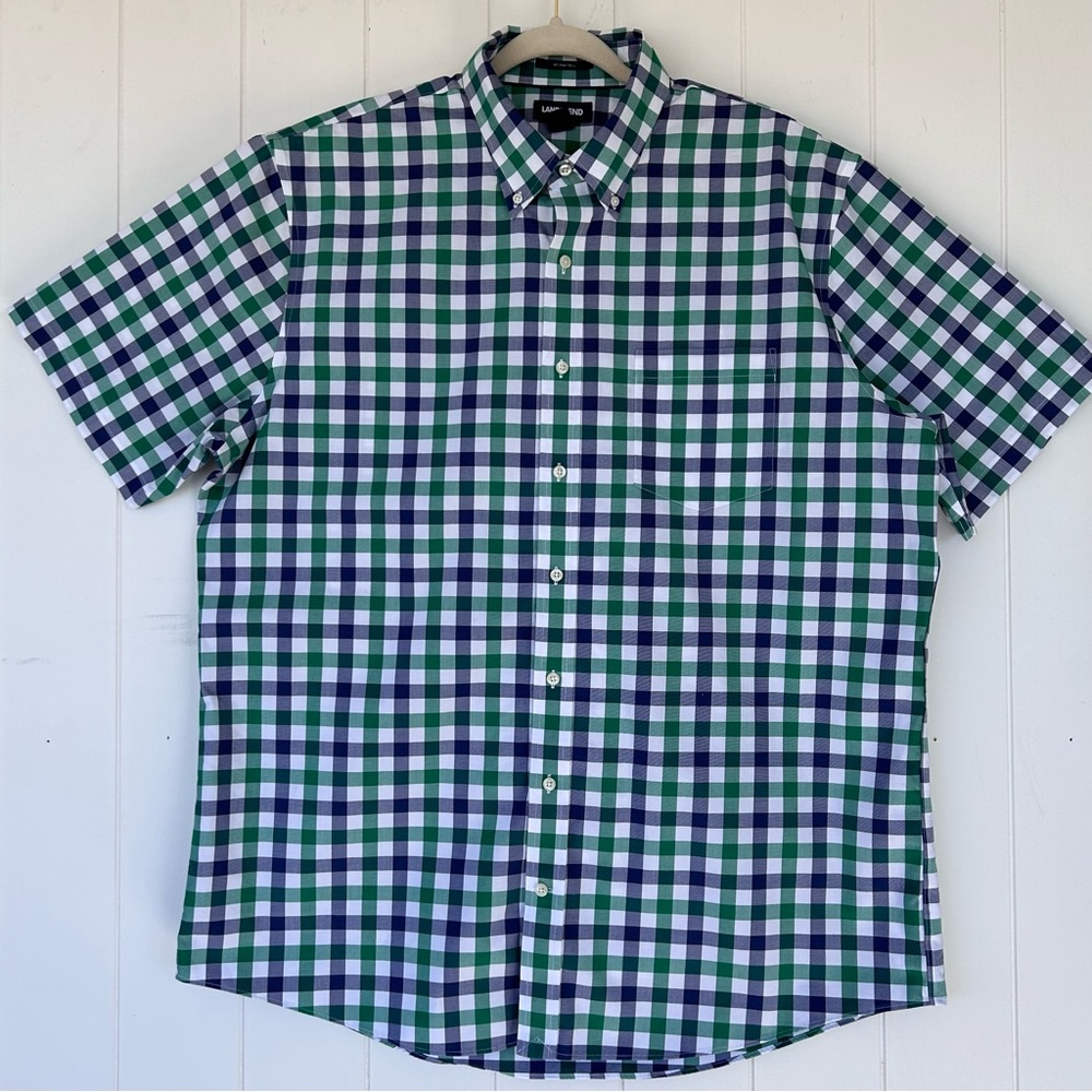 Lands’ End Men’s Twill No Iron Button Down Shirt Short Sleeve Size XLT